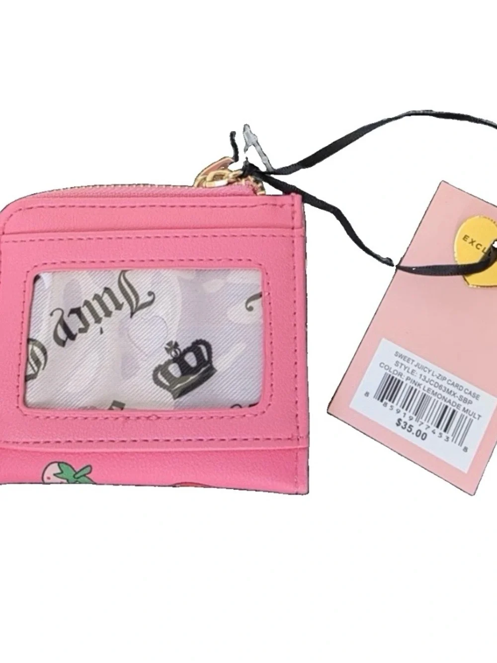 Juicy Couture Sweet Juicy L-Zip Card Case Wallet, Strawberry Pink Lemonade $38